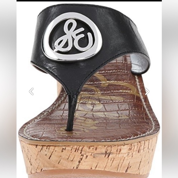 SAM Edelman Ruth Black Cork Wedge Sandals size 9.5M - Picture 2 of 12